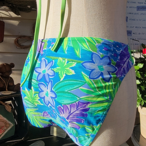 CHRISTINA ♡ Gorgeous 2pc Blue 'n Green Floral String Bikini Top Swimsuit XL - Picture 8 of 17